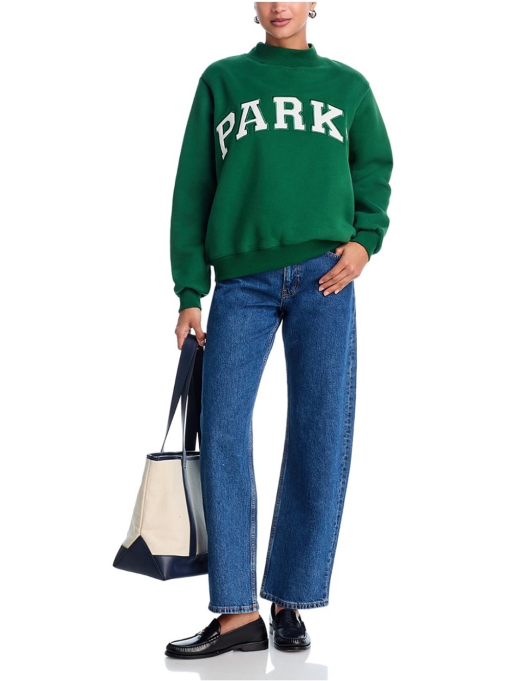 Parke Palms Green Mockneck Sweatshirt with White Collegiate Lettering - Picture 3 of 14